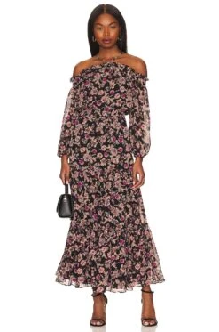 Smocked Waist Halter Maxi Dress Woodblock Floral