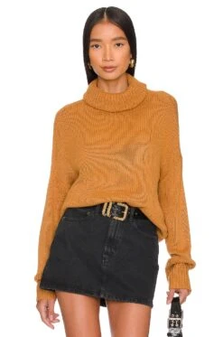 Easy Turtleneck Pullover Sweater Carmel