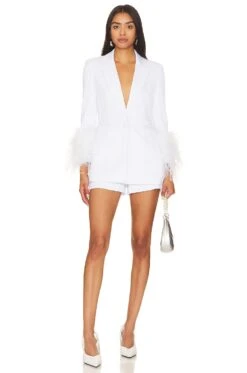 Alice + Olivia Yona Boxy Feather Blazer White -FREE PEOPLE || Nike || Steve Madden Sales Store ALI WO216 V4