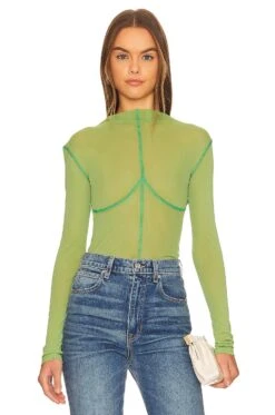 X Lara Worthington Mesh Top Grass Green