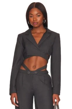 Bardot Cropped Wrap Front Blazer Charcoal