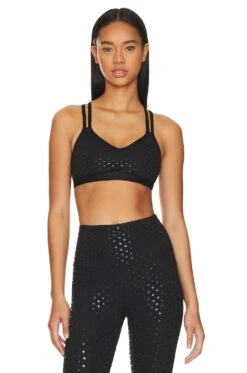 Beyond Yoga Double Back Bra Black Shiny Black Hearts