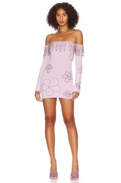 Daphne Beaded Mini Dress Lavender