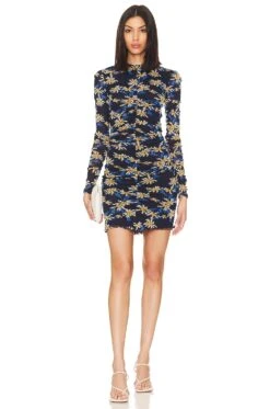 DIANE VON FURSTENBERG Azula Reversible Dress Paris Floral Navy & Tiny Bean