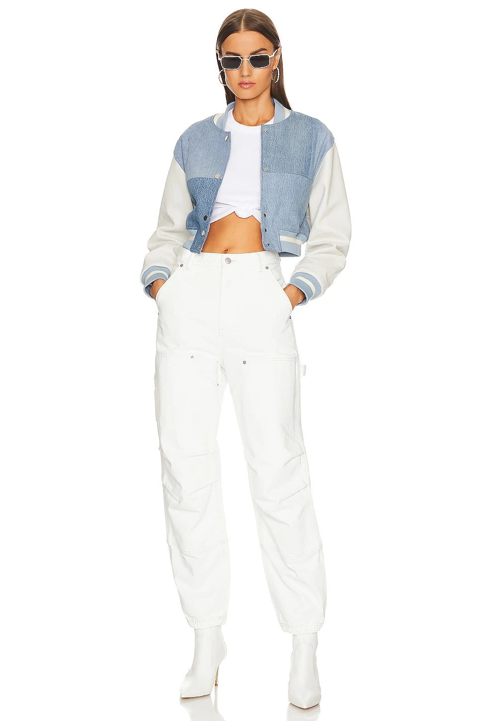 Cropped Varsity Jacket Light Wash & White 4 Cropped Varsity Jacket Light Wash & White - Image 4