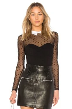 Fleur Du Mal Collared Bodysuit With Dotted Tulle Black -FREE PEOPLE || Nike || Steve Madden Sales Store FLER WI108 V1 1