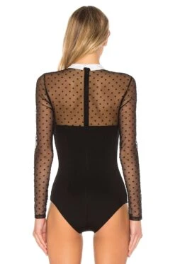 Fleur Du Mal Collared Bodysuit With Dotted Tulle Black -FREE PEOPLE || Nike || Steve Madden Sales Store FLER WI108 V4