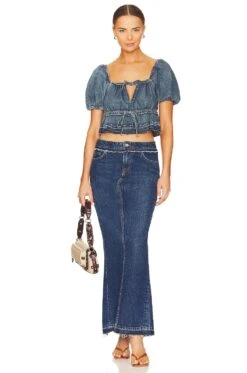 Ganni Denim Puff Sleeve Top Tint Wash -FREE PEOPLE || Nike || Steve Madden Sales Store GANR WS54 V4