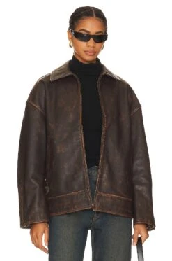Alek Distressed Leather Jacket Brown