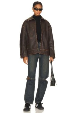 Alek Distressed Leather Jacket Brown -FREE PEOPLE || Nike || Steve Madden Sales Store GRLR WO77 V5