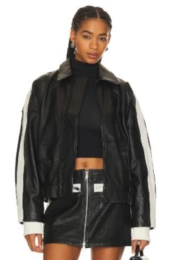 The Oversized Leather Bomber Black & White