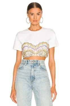 Conchita Embellished Cropped T-Shirt White