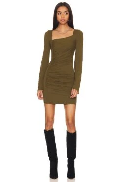 X REVOLVE Yael Long Sleeve Mini Dress Olive Green