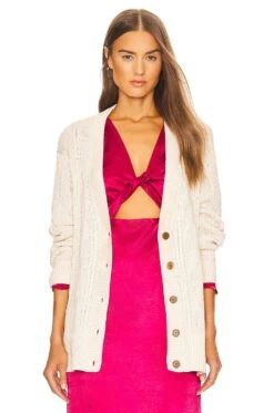 X REVOLVE Brisa Cable Cardigan Ivory Marl