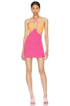 Kenji Knit Mini Dress Pink & Orange