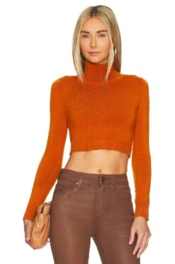 Long Sleeve Crop Turtleneck Sweater Caramel