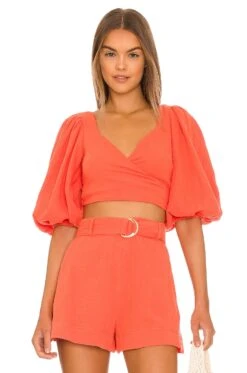 Mila Puff Sleeve Wrap Top Chili