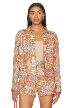 Celine Slime Jacket Light Blue Vintage Paisley