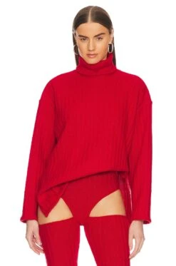 Rib Knit Oversized Sweater Cherry