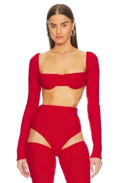 Rib Knit Bra Top Cherry