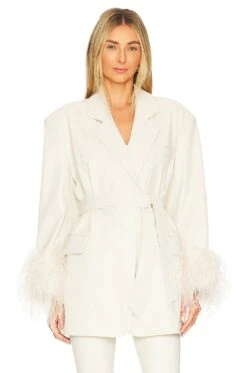 Galia Oversized Faux Leather Blazer Bone