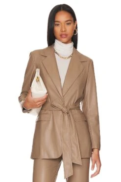 Bardot Faux Leather Belted Jacket Taupe