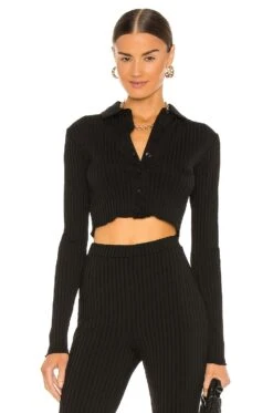 Cropped Button Down Top Black