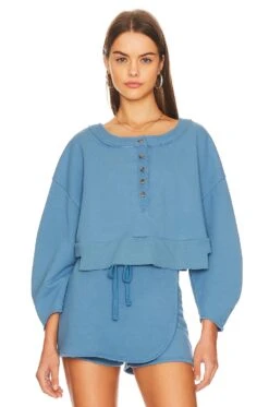 Oversized Henley Pullover Soft Navy