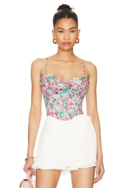 Melinda Drape Bustier Top Green Floral