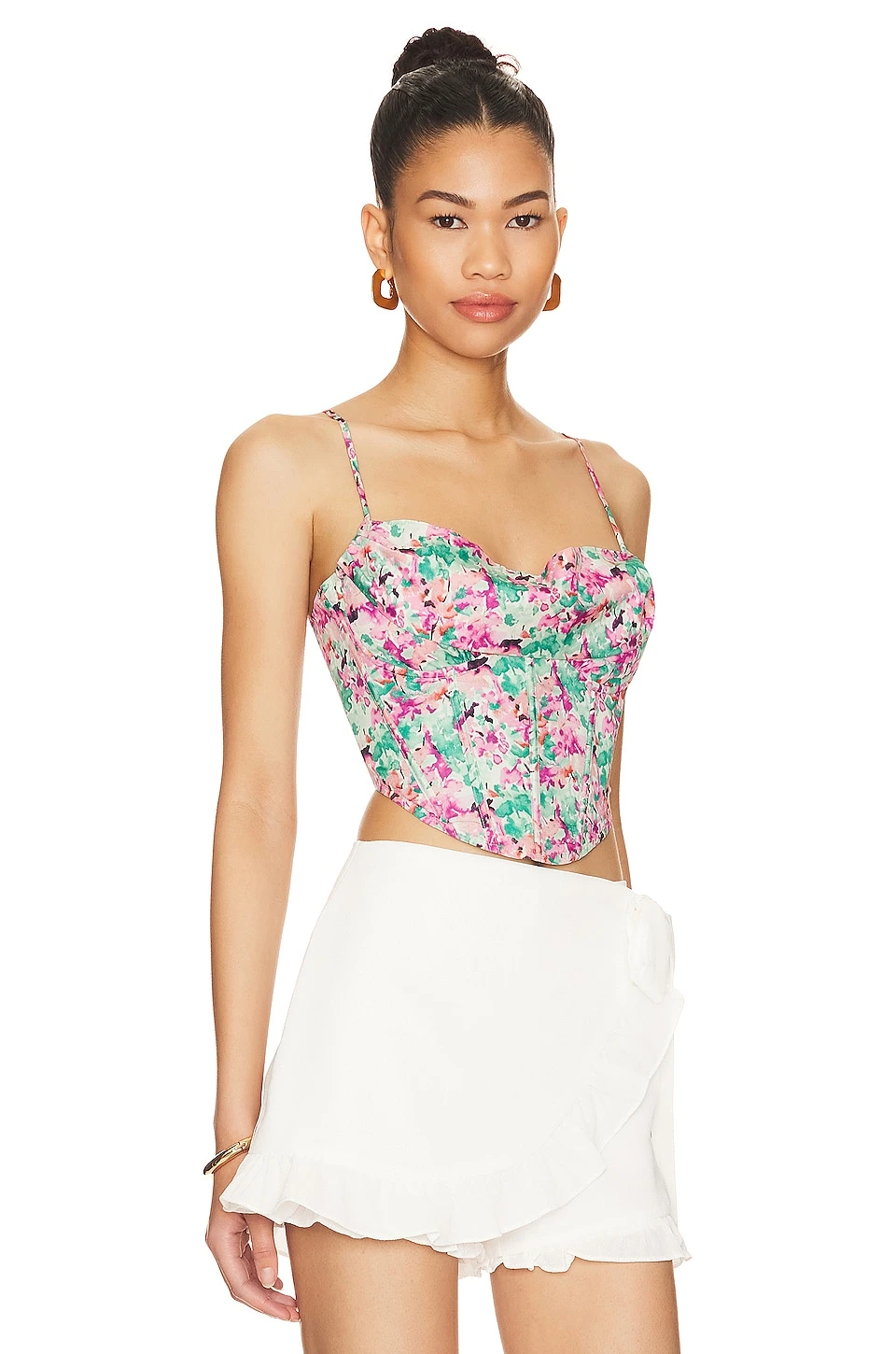 Melinda Drape Bustier Top Green Floral 2 Melinda Drape Bustier Top Green Floral - Image 2