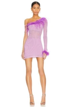 Juana Feather Trim Mini Dress Purple