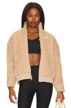 Nike NSW Swoosh Plush Jacket Hemp & White