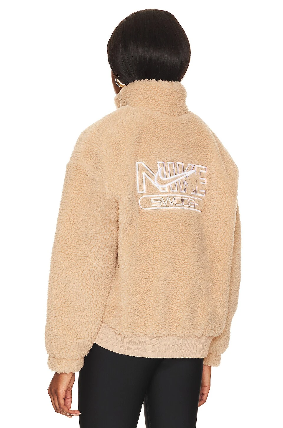 Nike NSW Swoosh Plush Jacket Hemp & White 4 Nike NSW Swoosh Plush Jacket Hemp & White - Image 4