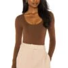 Scoop Neck Long Sleeve Bodysuit Chocolate