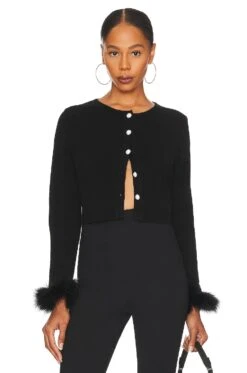 Detachable Feathers Knit Cardigan Black