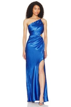 Shona Joy Oliviera Gathered Asymmetric Maxi Dress Strong Blue