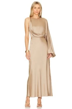 Alessia One Shoulder Dress Latte