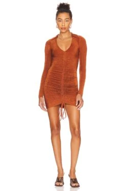 Penelope Ruched Mini Dress Brown