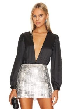 Tammie Deep V Bodysuit Black