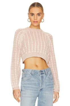 Laney Cropped Pullover White & Light Pink