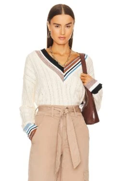 Veronica Beard Rory V-neck Pullover Ivory