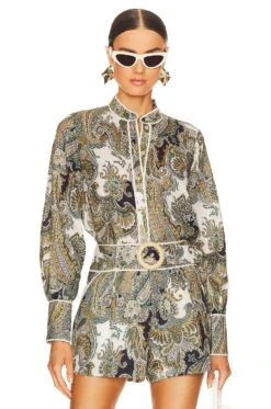 Veronica Beard Thorp Blouse Army Multi