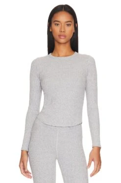 Ribbed Long Sleeve Top Heathered Grey